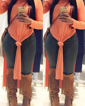 Casual Turtleneck Long Sleeves Side Split Orange Qmilch Knee Length Dress Casual Turtleneck Long Sleeves Side Split Orange Qmilch Knee Length Dress