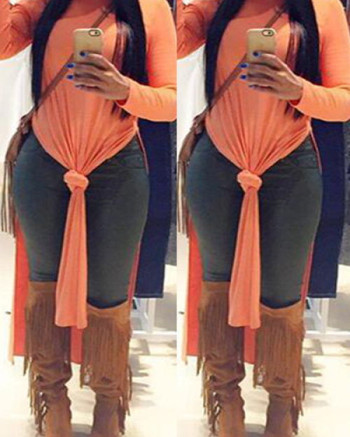 Casual Turtleneck Long Sleeves Side Split Orange Qmilch Knee Length Dress Casual Turtleneck Long Sleeves Side Split Orange Qmilch Knee Length Dress