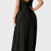 Casual V Neck Asymmetrical Black Blending Floor Length Dress Casual V Neck Asymmetrical Black Blending Floor Length Dress
