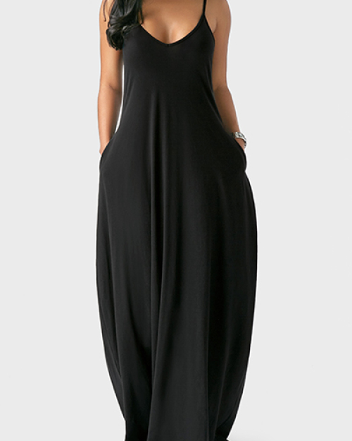 Casual V Neck Asymmetrical Black Blending Floor Length Dress Casual V Neck Asymmetrical Black Blending Floor Length Dress