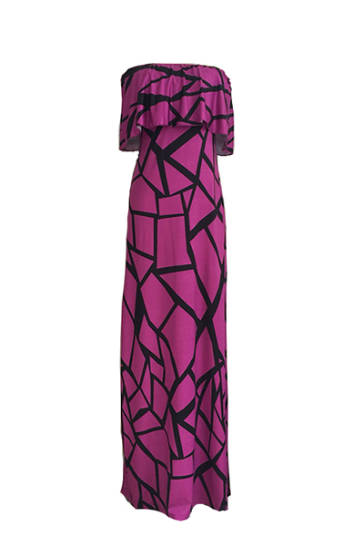 Charming Bateau Neck Short Sleeves Falbala Design Purple Milk Fiber Sheath Ankle Length Dress