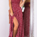 Charming Dew Shoulder Printed High Split Red Blending Ankle Length Dress Charming Dew Shoulder Printed High Split Red Blending Ankle Length Dress