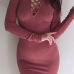Charming Mandarin Collar Long Sleeves Hollow-out Red Polyester Sheath Mini Dress Charming Mandarin Collar Long Sleeves Hollow-out Red Polyester Sheath Mini Dress