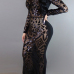 Charming Round Neck Long Sleeves Sequins Decoration Black Milk Fiber Sheath Ankle Length Dress Charming Round Neck Long Sleeves Sequins Decoration Black Milk Fiber Sheath Ankle Length Dress