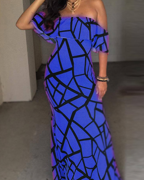 Charming Short Sleeves Falbala Design Blue Milk Fiber Sheath Ankle Length Dress Charming Short Sleeves Falbala Design Blue Milk Fiber Sheath Ankle Length Dress