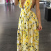 Charming V Neck Printed Backless Yellow Chiffon Floor Length Dress Charming V Neck Printed Backless Yellow Chiffon Floor Length Dress