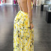 Charming V Neck Printed Backless Yellow Chiffon Floor Length Dress Charming V Neck Printed Backless Yellow Chiffon Floor Length Dress