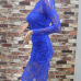 Cheap Sexy O Neck Long Sleeves Patchwork Blue Lace Knee Length Dress Cheap Sexy O Neck Long Sleeves Patchwork Blue Lace Knee Length Dress