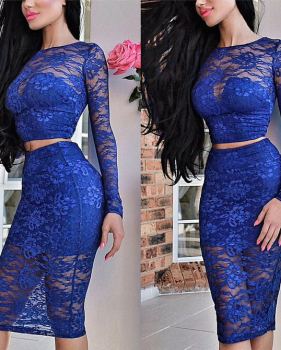 Cheap Sexy O Neck Long Sleeves Patchwork Blue Lace Knee Length Dress Cheap Sexy O Neck Long Sleeves Patchwork Blue Lace Knee Length Dress