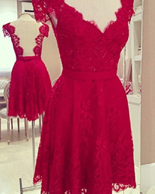 Cheap Sexy V Neck Short Sleeves Backless Red Lace Mini Dress Cheap Sexy V Neck Short Sleeves Backless Red Lace Mini Dress