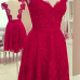 Cheap Sexy V Neck Short Sleeves Backless Red Lace Mini Dress Cheap Sexy V Neck Short Sleeves Backless Red Lace Mini Dress