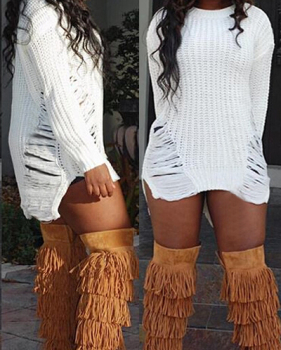 Chic Boat Neck Long Sleeves Broken Holes Asymmetrical White Acrylic Sheath Mini Dress Chic Boat Neck Long Sleeves Broken Holes Asymmetrical White Acrylic Sheath Mini Dress