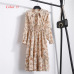 Chiffon High Elastic Waist Party Dress Bow A-line Women Full Sleeve Flower Print Floral Bohemian Dress Female Vestido Plus Size