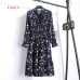 Chiffon High Elastic Waist Party Dress Bow A-line Women Full Sleeve Flower Print Floral Bohemian Dress Female Vestido Plus Size