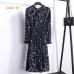 Chiffon High Elastic Waist Party Dress Bow A-line Women Full Sleeve Flower Print Floral Bohemian Dress Female Vestido Plus Size