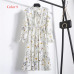 Chiffon High Elastic Waist Party Dress Bow A-line Women Full Sleeve Flower Print Floral Bohemian Dress Female Vestido Plus Size