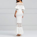 Clocolor Elegant Long Dress Women White Lace Slash Neck Mermaid Dresses Sexy Hollow Lace-Up Bodycon Party Maxi Dresses Vestidos