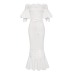 Clocolor Elegant Long Dress Women White Lace Slash Neck Mermaid Dresses Sexy Hollow Lace-Up Bodycon Party Maxi Dresses Vestidos