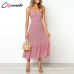 Conmoto 2019 Print Ruffles Mid Summer Dress Women Casual Twist Party Dress Strapless Print Beach Princess Long Dress Vestidos