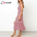 Conmoto 2019 Print Ruffles Mid Summer Dress Women Casual Twist Party Dress Strapless Print Beach Princess Long Dress Vestidos