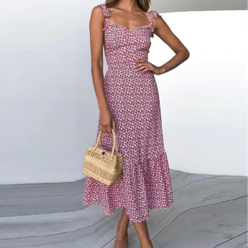 Conmoto 2019 Print Ruffles Mid Summer Dress Women Casual Twist Party Dress Strapless Print Beach Princess Long Dress Vestidos