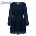 Conmoto Vintage Party Women Dress Casual Elegant Long Sleeve Polka Dot Dress Solid Short Summer Chiffon Dress Vestidos