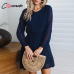 Conmoto Vintage Party Women Dress Casual Elegant Long Sleeve Polka Dot Dress Solid Short Summer Chiffon Dress Vestidos