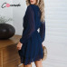 Conmoto Vintage Party Women Dress Casual Elegant Long Sleeve Polka Dot Dress Solid Short Summer Chiffon Dress Vestidos