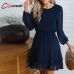 Conmoto Vintage Party Women Dress Casual Elegant Long Sleeve Polka Dot Dress Solid Short Summer Chiffon Dress Vestidos