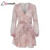 Conmoto Vintage Print Summer Dresses Female Elegant Party Short Dress Bow Sexy Ruffles Chiffon Dress Women Vestidos 2 Colors