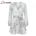Conmoto Vintage Print Summer Dresses Female Elegant Party Short Dress Bow Sexy Ruffles Chiffon Dress Women Vestidos 2 Colors