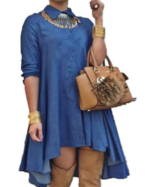 Cotton Casual Turndown Collar Long Sleeve A Line Mid Calf Dresses Cotton Casual Turndown Collar Long Sleeve A Line Mid Calf Dresses