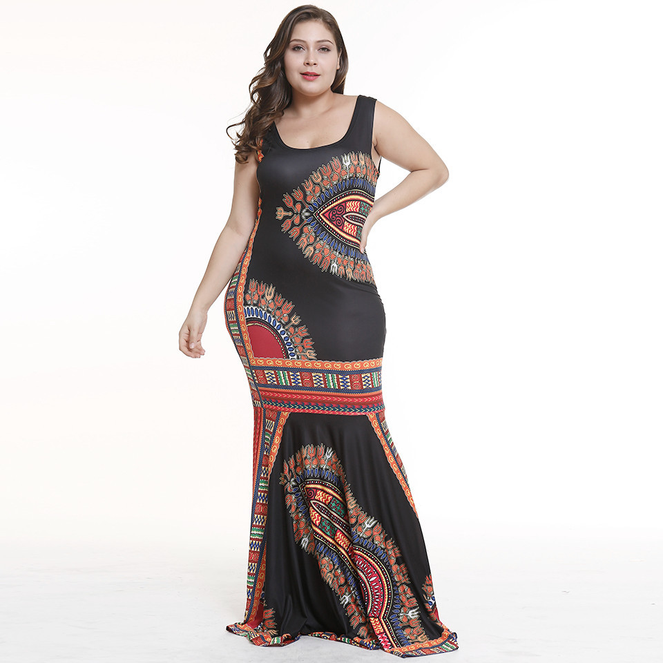 Cross-border explosion models Europe and the United States large size women's fat mmV collar Amazon printing lace waist skirt #94931