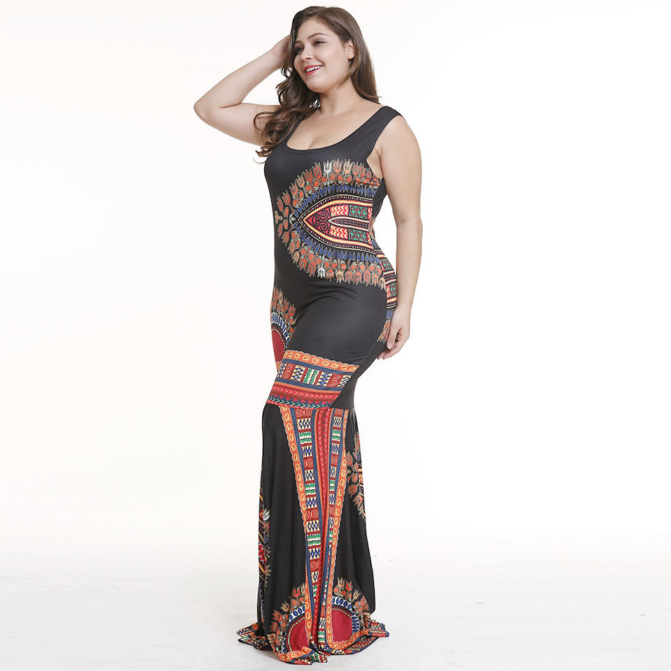 Cross-border explosion models Europe and the United States large size women's fat mmV collar Amazon printing lace waist skirt #94931