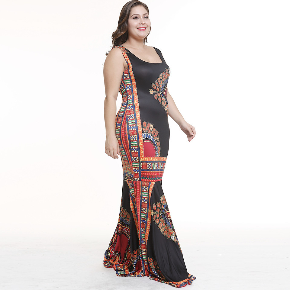 Cross-border explosion models Europe and the United States large size women's fat mmV collar Amazon printing lace waist skirt #94931