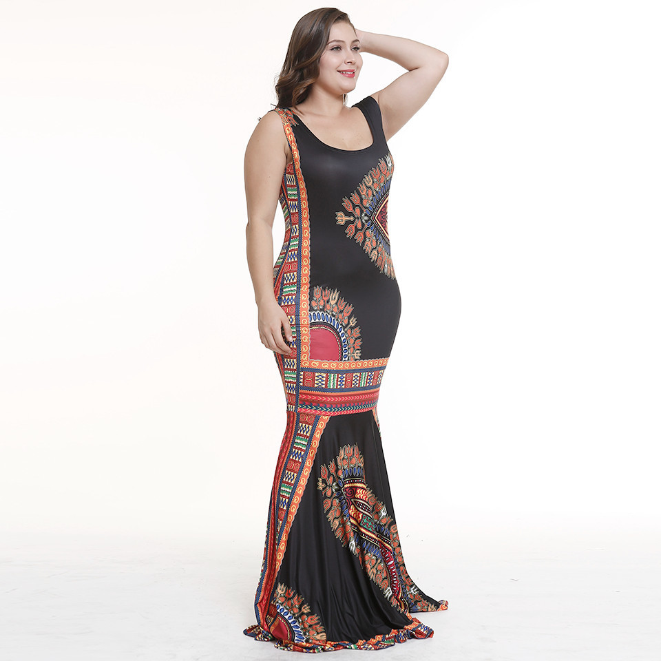 Cross-border explosion models Europe and the United States large size women's fat mmV collar Amazon printing lace waist skirt #94931