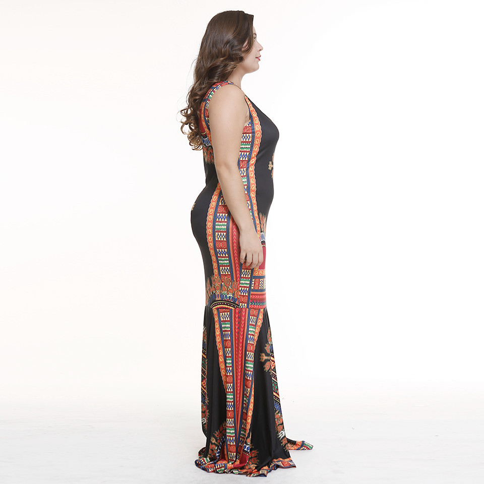 Cross-border explosion models Europe and the United States large size women's fat mmV collar Amazon printing lace waist skirt #94931