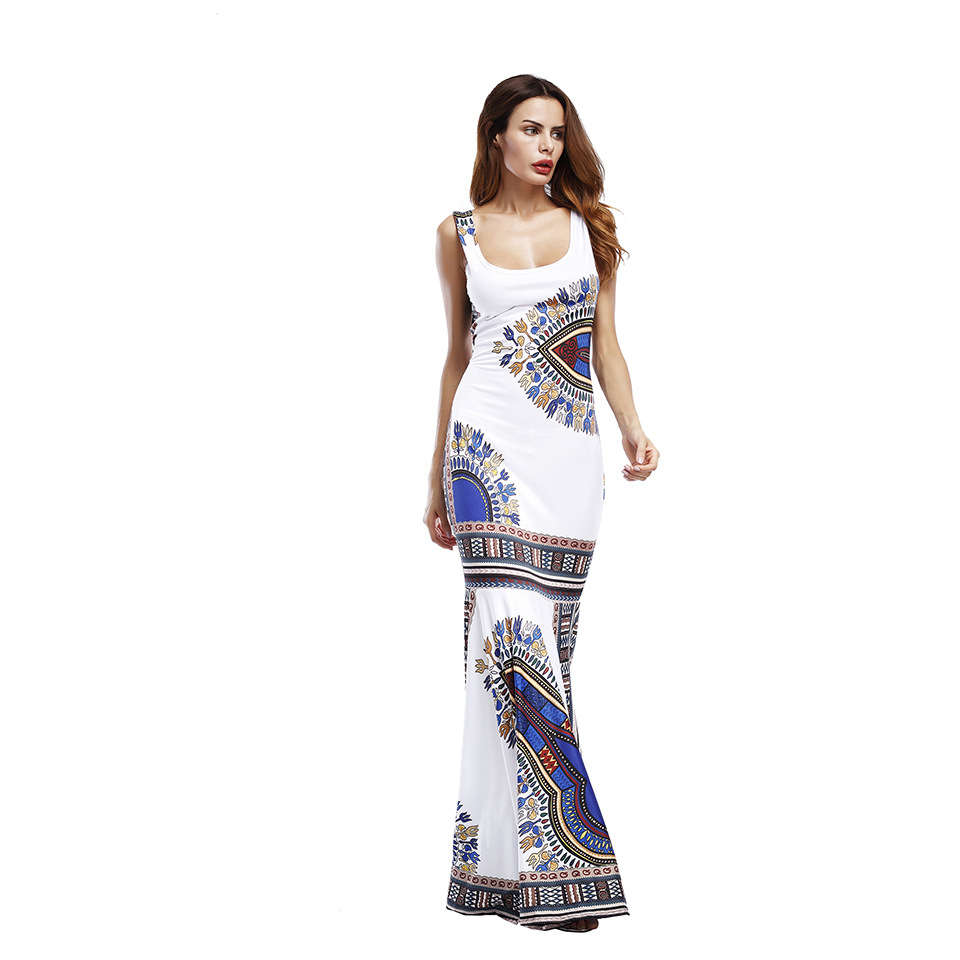 Cross-border explosion models Europe and the United States large size women's fat mmV collar Amazon printing lace waist skirt #94931