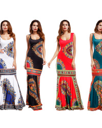 Cross-border explosion models Europe and the United States large size women's fat mmV collar Amazon printing lace waist skirt #94931