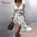 Dicloud Sexy linen dresses women summer 2019 fashion v neck sexy midi vestidos off white beach party wrap dresses female