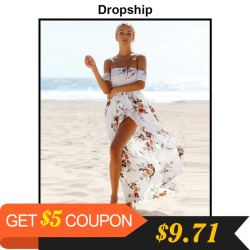 Dropship Dress Women Sexy Dresses Long Maxi Summer Plus Size White Red Beach Boho Floral Vestidos Verano 2019 Holiday Strapless