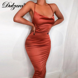 Dulzura 2019 summer women long dress satin sleeveless bandage backless elegant party dress vestidos sexy elegant hollow out