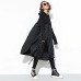 [EAM] 2019 New Spring  Hooded Long Sleeve Drawstring Black Fold Split Joint Loose Long Dress Women Fashion Tide JD07601