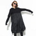 [EAM] 2019 New Spring  Hooded Long Sleeve Drawstring Black Fold Split Joint Loose Long Dress Women Fashion Tide JD07601