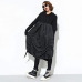 [EAM] 2019 New Spring  Hooded Long Sleeve Drawstring Black Fold Split Joint Loose Long Dress Women Fashion Tide JD07601