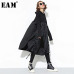 [EAM] 2019 New Spring  Hooded Long Sleeve Drawstring Black Fold Split Joint Loose Long Dress Women Fashion Tide JD07601