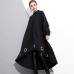 [EAM] 2019 New Spring  Round Neck Long Sleeve Solid Color Black Metal Ring Big Size Hollow Out Dress Women Fashion Tide JE29201