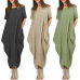 EaseHut Casual Women Maxi Dress O Neck Pocket Summer Asymmetric Baggy Plus Size 4XL 5XL Retro Long Dresses Loose Vestido Female