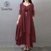 EaseHut Vintage Women Casual Loose Dress Solid Long Sleeve Boho Ethnic Autumn Long Maxi Dresses Plus Size Retro vestido mujer