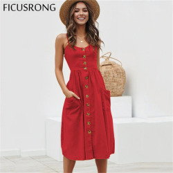 Elegant Button Women Dress Polka Dots Red Cotton Midi Dress 2019 Summer Casual Female Plus Size Lady Beach vestidos FICUSRONG